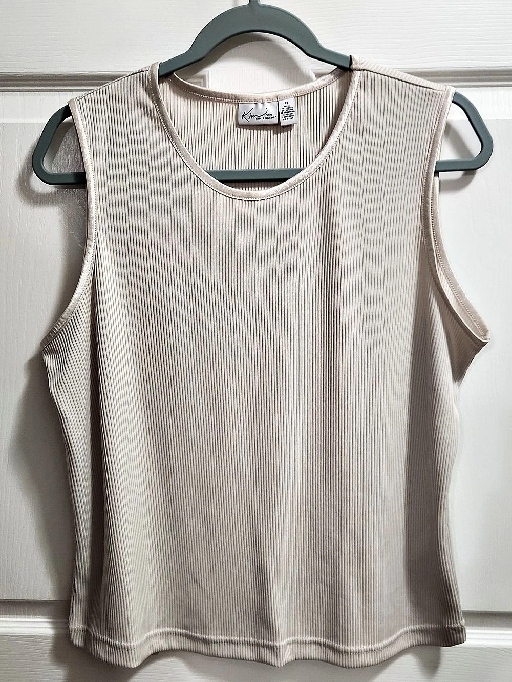 Kim Rogers Petite Ribbed Striped Tank Top in Beige